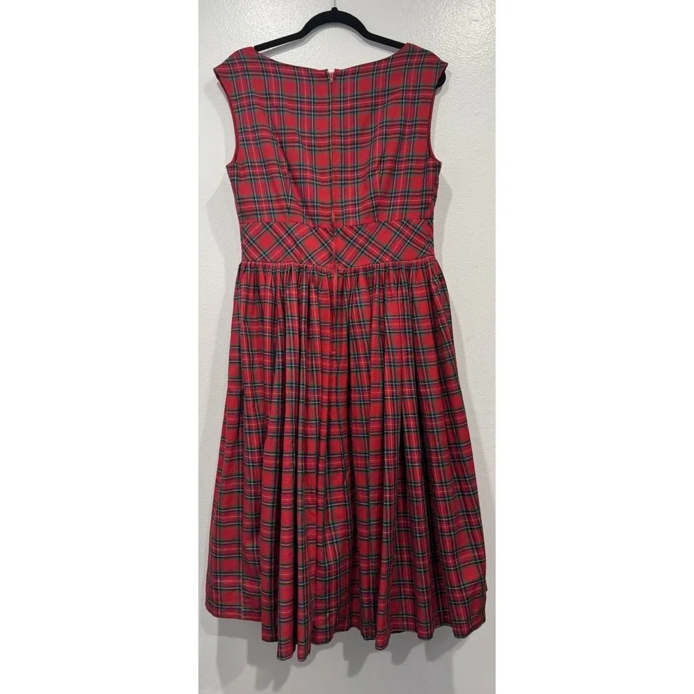 ModCloth Red Tartan Plaid Holiday Dress Fit & Flare Retro 50s Look Christmas 10